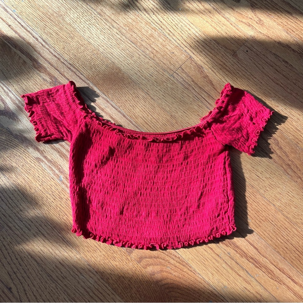 Red Off-Shoulder Crop Top